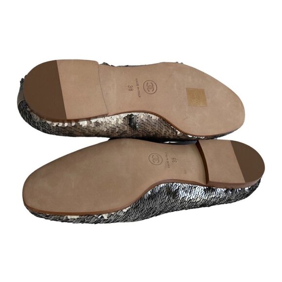 Chanel silver sequin CC smoking slip ons size 38 - Picture 4 of 9